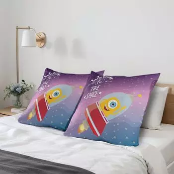 Чехлы для подушек ABAKUHAUS Space, набор из 2 шт., приглашающий принт с цитатами и кораблем-талисманом в стиле ретро, путешествующим по Млечному Пути, чехол для подушки с декоративным принтом, 80x80 см, фиолетово-синий