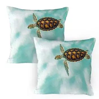 Чехлы для подушек ABAKUHAUS Turtle, набор из 2 шт., милые маленькие черепахи, плавающие в абстрактной воде, изображение спокойной природы, чехол для подушки с декоративным принтом, 80 x 80 см, бледно-кофейная морская пена