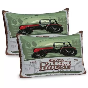 Чехлы для подушек ABAKUHAUS Vintage Trucks, набор из 2 шт., гранж-дизайн, надпись «Фермерский дом с трактором», чехол для подушки с декоративным принтом, 80 x 40 см, многоцветный