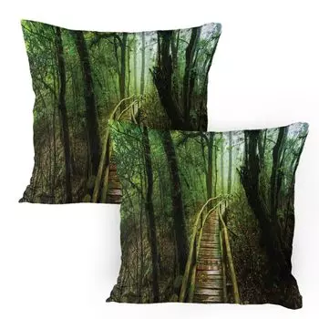 Чехлы для подушек ABAKUHAUS Wooden Bridge, комплект из 2 шт., Natural Jungle Dirt Moss Trees Forest Image, чехол для подушки с декоративным принтом, 80 x 80 см, оливково-зеленый