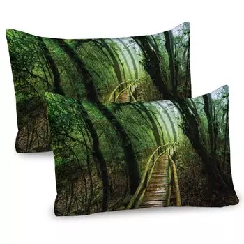 Чехлы для подушек ABAKUHAUS Wooden Bridge, набор из 2 шт., Natural Jungle Dirt Moss Trees Forest Image, чехол для подушки с декоративным принтом, 80 x 40 см, оливково-зеленый