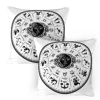 Чехлы для подушек ABAKUHAUS Zodiac, набор из 2 шт., минималистичные закругленные символы, принт с изображением персонажей из мистического космического пространства, чехол для подушки с декоративным принтом, 80 x 80 см, белый черный