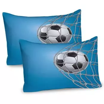 Чехлы на подушки для футбола ABAKUHAUS, набор из 2 шт., Goal Football in Net Entertainment Games для активного образа жизни, чехол для подушки с декоративным принтом, 80 x 40 см, синий, светло-серый, черный