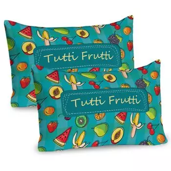 Чехлы на подушки «Фрукты» ABAKUHAUS, набор из 2 шт., надпись Tutti Frutti на каракулях, стилизованный летний милый фон из натуральных продуктов, чехол на подушку с декоративным принтом, 80 x 40 см, бирюзовый и разноцветный