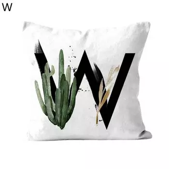Чехлы на подушки Мягкая текстура Пыленепроницаемый полиэстер Подушка с принтом тропических растений и алфавитом Чехол Хозяйственные товары-W Stuttg