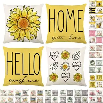 Чехлы на подушки с цветами 45x45 Набор из 4 чехлов на подушки Льняные диванные подушки Современная акварельная живопись Декоративные наволочки для дивана Подушка для спальни easy home, желтый
