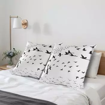 Чехлы на подушку ABAKUHAUS Black Crow, набор из 2 шт., однотонный силуэт летящей стаи птиц, графический дизайн на тему свободы, чехол для подушки с декоративным принтом, 80 x 80 см, черный и белый