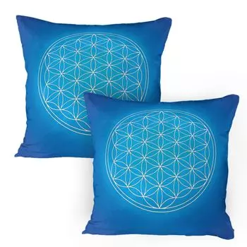 Чехлы на подушку ABAKUHAUS Geometry, набор из 2 шт., сетчатый узор «Цветок жизни», состоящий из типов перекрывающихся кругов, чехол для подушки с декоративным принтом, 80x80 см, синий белый