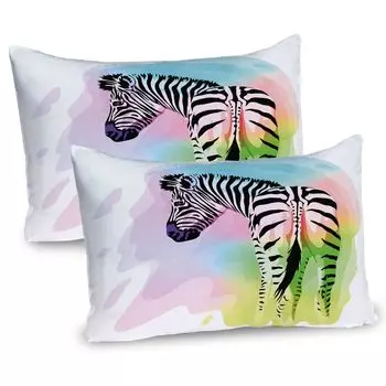 Чехлы на подушку ABAKUHAUS Rainbow Zebra, набор из 2 шт., пастельные тона, полосатый силуэт животного с акварельным эффектом, чехол для подушки с декоративным принтом, 80 x 40 см, многоцветный цвет кока-колы