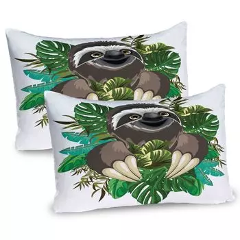 Чехлы на подушку ABAKUHAUS Sloth, набор из 2 шт., Мультяшное млекопитающее в тропических джунглях с милым персонажем из зеленого бананового листа, чехол для подушки с декоративным принтом, 80x40 см, шоколадно-зеленый цвет слоновой кости