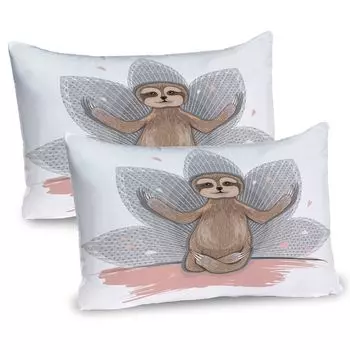 Чехлы на подушку ABAKUHAUS Sloth, набор из 2 шт., милый ленивец, медитация, цветок лотоса, йога, асаны, узор, чехол для подушки с декоративным принтом, 80 x 40 см, розовый, коричневый, серый