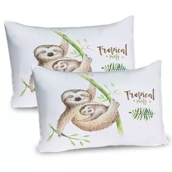 Чехлы на подушку ABAKUHAUS Sloth, набор из 2 шт., «Мать и детеныши животных», «Семейное счастье», акварель, бохо, тропические элементы, чехол для подушки с декоративным принтом, 80 x 40 см, бледно-коричнево-зеленый