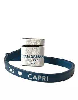 Чехол для Airpods из шикарной кожи в сине-белом цвете Dolce & Gabbana