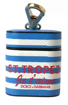Чехол для Airpods из шикарной полосатой кожи Dolce & Gabbana, синий