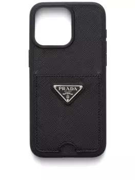 Чехол для iPhone 15 Pro Max с треугольным логотипом Prada, черный