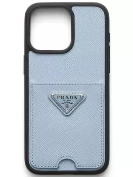 Чехол для iPhone 15 Pro Max с треугольным логотипом Prada, синий