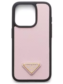Чехол для iPhone 15 Pro с треугольным логотипом Prada, розовый