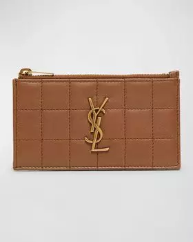 Чехол для карт Cassandre YSL на молнии из стеганой гладкой кожи Saint Laurent, цвет Fox