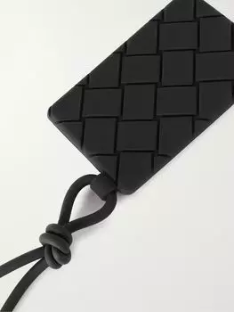 Чехол для карт Intrecciato Rubber с ремешком BOTTEGA VENETA, черный