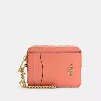 Чехол для карточек Coach Outlet на молнии, цвет Gold/Light Coral