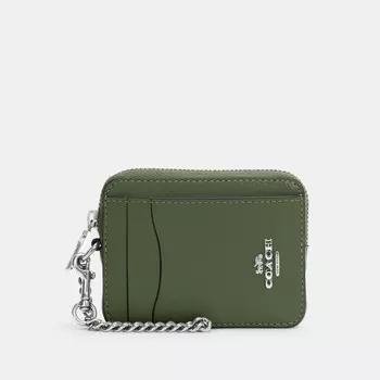 Чехол для карточек Coach Outlet на молнии, цвет Silver/Dark Sage