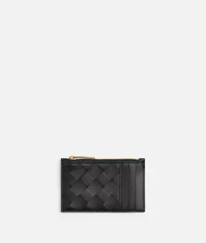 Чехол для карточек Intrecciato на молнии Bottega Veneta, черный