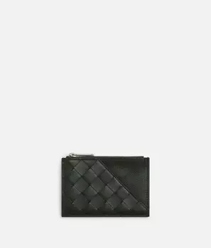 Чехол для карточек с диагональной застежкой-молнией Intrecciato Bottega Veneta, темно-зеленый