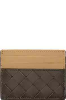 Чехол для кредитных карт Intrecciato бежевого и коричневого цвета Bottega Veneta