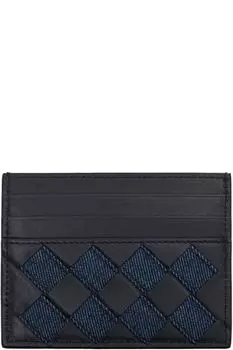 Чехол для кредитных карт с узором темно-синий и индиго Intrecciato Bottega Veneta