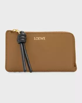 Чехол для визиток с застежкой-молнией из блестящей кожи напа Loewe, цвет Sand/Blue Iceberg