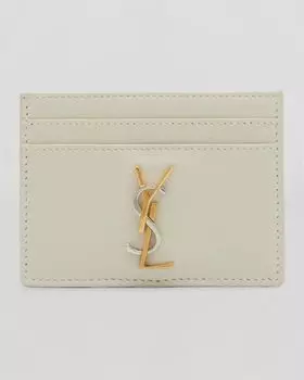 Чехол для визиток YSL Monogram из гладкой кожи Saint Laurent, цвет Crema Soft Trigalva