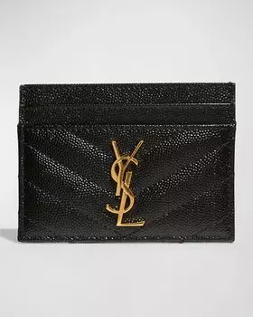 Чехол для визиток YSL Monogram из зерненой кожи Saint Laurent, цвет Black