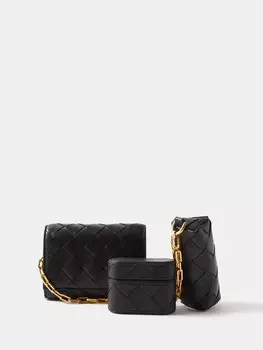 Чехол и визитница для airpod из кожи intrecciato Bottega Veneta, черный