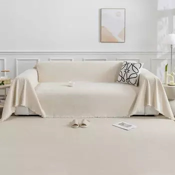 Чехол на диван, покрывало из синели, мягкое одеяло 1 шт., одеяло на диван, одеяло для собаки, одеяло на диван (180 х 180 см, кремовый) Qelus