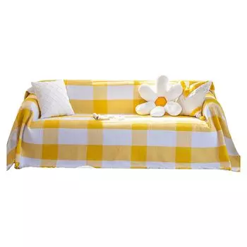 Чехол на диван Супер мягкий безворсовый выцветающий клетчатый узор Пылезащитное декоративное хлопковое одеяло для дивана Защитное украшение для дивана для дома-желтый E Stuttg, мультиколор