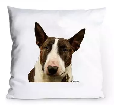 Чехол на подушку 40х40см - Бультерьер темно-коричневый/белый - декоративная подушка с портретом собаки AdriLeo