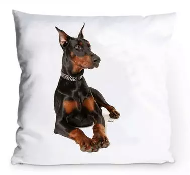 Чехол на подушку 40х40см - Доберман черный - забавное украшение с портретом собаки AdriLeo