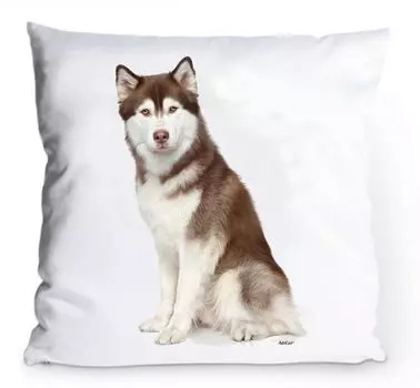 Чехол на подушку 40х40см - Хаски - Декоративная подушка с портретом коричневой собаки Сибирский AdriLeo
