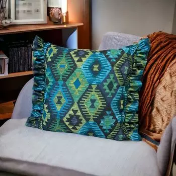 Чехол на подушку 45х45 с рюшами подушка декоративная подушка диванная подушка 100% полиэстер RoKo-Textilien, синий