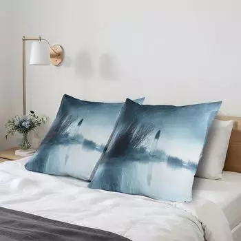 Чехол на подушку ABAKUHAUS Horror House, набор из 2 шт., «Таинственные женщины в туманных лесных кустах», Nightmare Haze Lady Scary Bright Artwork, чехол для подушки с декоративным принтом, 80 x 80 см, синий