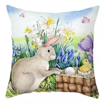 Чехол на подушку, элегантный мультяшный дизайн, прозрачный принт, полиэстер, персиковая кожа, счастливая Пасха, милый кролик, наволочка, домашний декор-D Stuttg