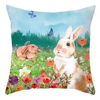 Чехол на подушку, элегантный мультяшный дизайн, прозрачный принт, полиэстер, персиковая кожа, Счастливой Пасхи, милый кролик, наволочка, домашний декор-E Stuttg