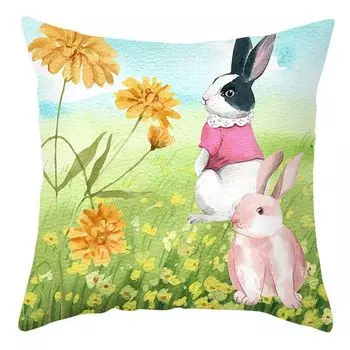 Чехол на подушку, элегантный мультяшный дизайн, прозрачный принт, полиэстер, персиковая кожа, счастливая Пасха, милый кролик, наволочка, домашний декор-C Stuttg