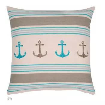 Чехол на подушку ANCHOR 45 x 45 см, серый, хлопковый, с полосками и якорями pad