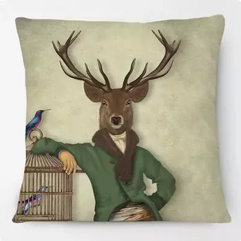 Чехол на подушку ANIMAL STYLISH "Mr. Green Hirsch" 45х45 см, имитация льна - притягивает взгляд в качестве декоративной/диванной/декоративной подушки IT_IS IN
