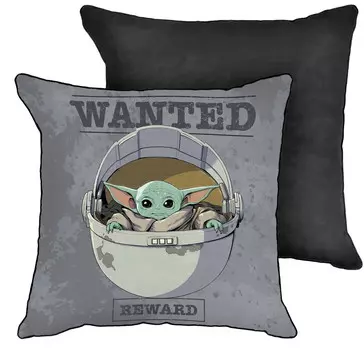 Чехол на подушку Baby Yoda Wanted Reward Dec Star Wars, серый / черный