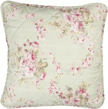 Чехол на подушку Clayre & Eef 40x40 см Зеленый Розовый Полиэстер Хлопок Квадратные цветы Clayre&Eef