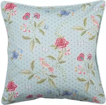 Чехол на подушку Clayre & Eef 40x40 см Синий Зеленый Хлопок Квадратные цветы Clayre&Eef