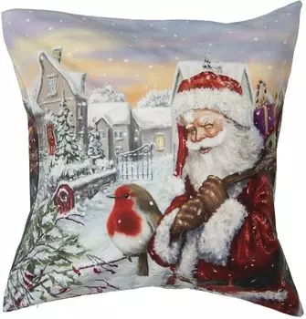 Чехол на подушку Clayre & Eef 45x45 см, полиэстер, белый, квадратный Санта-Клаус Clayre&Eef