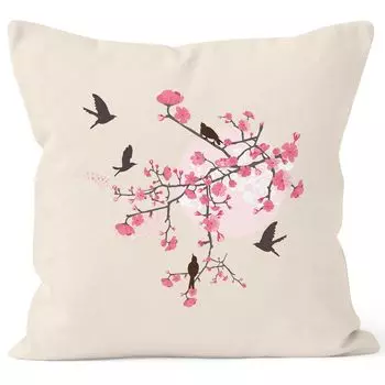 Чехол на подушку цветущая вишня птицы птицы цветы цветы вишневое дерево птицы 40x40 хлопок Autiga натуральный, унисейз